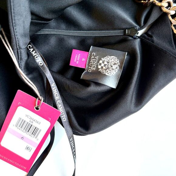 NWT Vince Camuto gold color chain halter neck mini cocktail dress in black Size - Picture 13 of 16